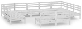 3083445 vidaXL Set mobilier grădină, 11 piese, alb, lemn masiv pin