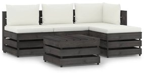 3068230 vidaXL Set mobilier grădină cu perne, 5 piese, gri, lemn impregnat