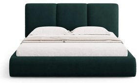 Pat matrimonial verde închis tapițat cu spațiu de depozitare și somieră 180x200 cm Brody – Mazzini Beds