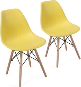 Set de scaune de luat masă din plastic, 2 bucăți, galben
