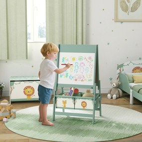 AIYAPLAY Tablă de desen pentru copii 3 în 1 cu rolă de hârtie și 2 coșuri de depozitare Verde | Aosom Romania