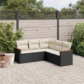 3225958 vidaXL Set mobilier de grădină cu perne, 5 piese, negru, poliratan