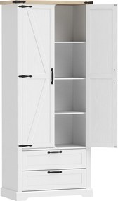 HOMCOM Bufet înalt pentru bucătărie, dulap de bucătărie cu 2 uși, 2 sertare, rafturi reglabile, stil rustic, 76x40x180cm, alb | Aosom Romania