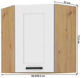 Dulap superior de colț Lesana 2 (alb + stejar artisan) 58x58 GN-72 1F . 1063964