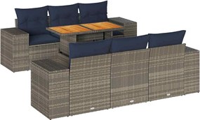 vidaXL Set canapele de grădină, 7 piese, cu perne, gri, poliratan