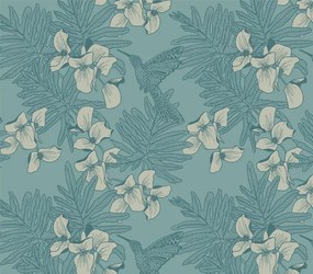 Tapet Hummingbird, Seafoam Teal Luxury Bird, 1838 Wallcoverings, 5.3mp / rola