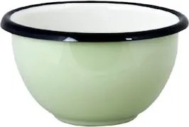 Bol de servire din email, verde, interior alb, formă tradițională rotundă, finisaj lucios, 6 x 11 cm, „Emil's Enamel”