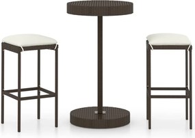 vidaXL Set mobilier bar de grădină, cu perne, 3 piese, maro, poliratan