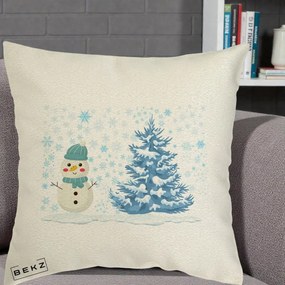 Perna Decorativa Om de Zapada si Brad Craciun, 40x40 cm, Ecru, Husa Detasabila, Perna Inclusa, BEKZ®