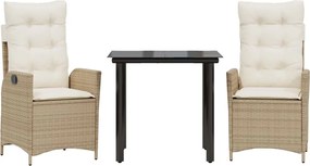 vidaXL Set mobilier de grădină cu perne, 3 piese, bej, poliratan