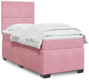 vidaXL Pat box spring cu saltea, roz, 80x200 cm, catifea