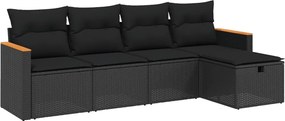 vidaXL Set mobilier de grădină cu perne, 5 piese, negru, poliratan