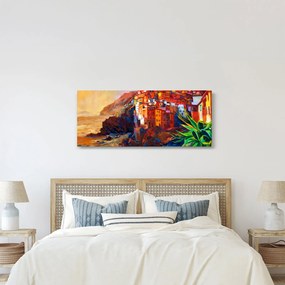 Tablou - Satul de coastă Cinque Terre, Riviera italiană, impresionismul modern (120x50 cm)