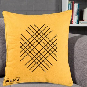 Perna Decorativa Geometric Grid, 40x40 cm, Galben, Husa Detasabila, Perna Inclusa, BEKZ®
