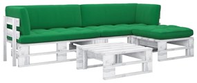 Set mobilier paleti cu perne, 4 piese, alb, lemn de pin tratat Verde, 2x colt + suport pentru picioare + masa, Alb, 1