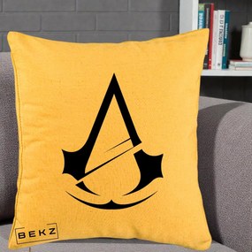 Perna Personalizata Assassin's Creed Minimalist, 40x40 cm, Galben, Husa Detasabila, Perna Inclusa, BEKZ®