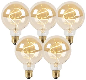 Set de 5 becuri LED cu filament spiralat E27 reglabile G95 auriu 4W 270lm 2100K