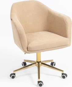 HR832K Scaun Catifea Reiată Premium culoare Bej Ghimbir cu Bază Aurie