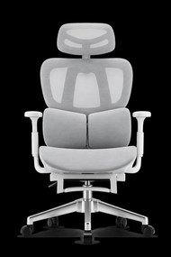 MILANO E06 Executive – Scaun Ergonomic cu Suport Lombar Reglabil în 2 Trepte, Tetieră Reglabilă, Cotiere 3D, Reclinare 135°, Suport pentru Picioare și Bază Metalică, Mesh, Gri