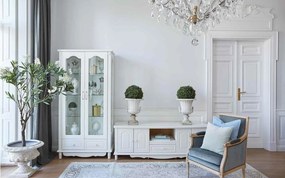 Cabinet TV lemn masiv alb Elizabeth, 180 × 58 × 62 cm