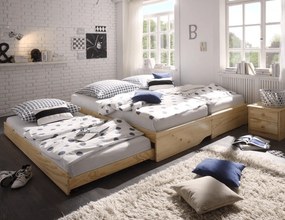 Pat cu module suplimentare extensibile, culoare naturală, lemn masiv, 90x200, FLOPY
