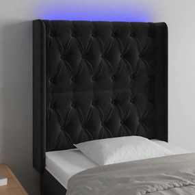 3124416 vidaXL Tăblie de pat cu LED, negru, 83x16x118/128 cm, catifea