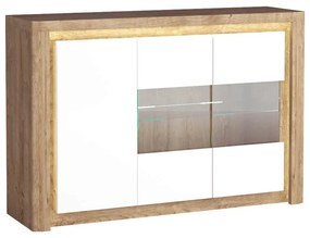 Vitrină Livia 03 (cu iluminat LED) (Stejar ribbeck + Alb lucios). 1057859