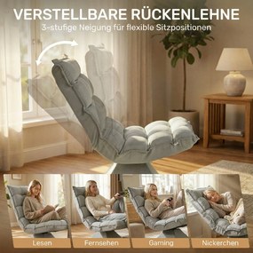 HOMCOM Scaun de podea, stil contemporan, Oțel, Material textil cu efect de catifea, 62 x 70 x 95 cm, Gri | Aosom Romania