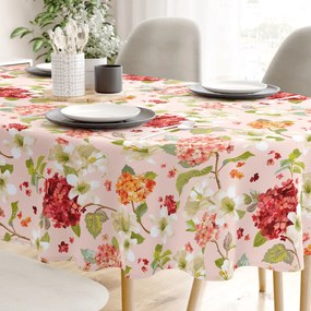 Goldea față de masă decorativă  loneta - flori de primăvară - ovală 120 x 180 cm