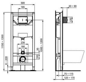 Set vas wc suspendat Ideal Standard Tesi AquaBlade cu capac soft close, rezervor incastrat si clapeta crom lucios