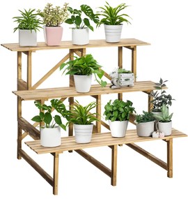 Outsunny Stand de plante cu 3 etaje, suport pliabil de flori de 78 cm înălțime pentru interior și exterior, raft de plante din lemn, suport pentru ghivece cu tăvi, scară de flori pentru sufragerie, grădină balcon, lemn natural | Aosom Romania