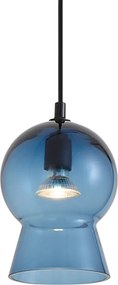 Lampă suspendată retro neagră cu sticlă albastră pentru sistem de șină monofazat - Iconic Bell