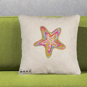 Perna Decorativa Stea de Mare Colorata Psiheledic, 40x40 cm, Bej Canapea, Husa Detasabila, Perna Inclusa, BEKZ®