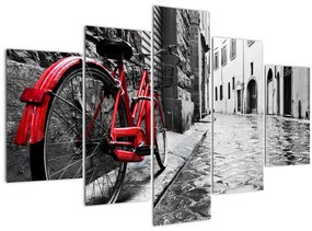 Tablou - Bicicleta roșie pe o stradă pavată (150x105 cm)