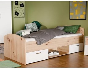 Pat single URO cu spațiu de depozitare, 90x200 cm, stejar artisan/alb
