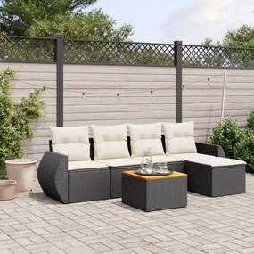 vidaXL Set mobilier de grădină cu perne, 6 piese, negru, poliratan