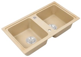 Chiuvetă pătrată Tia cu două cuve din granit, bej