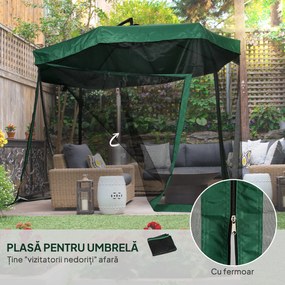 Outsunny Umbrelă de Soare cu Plasă de Țânțari, Umbrelă de Soare cu Deschidere Manivelă și Bază Transversală, 295x295x240 cm, Verde | Aosom Romania