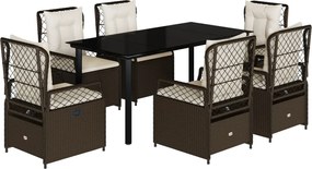 vidaXL Set mobilier de grădină cu perne, 7 piese, maro, poliratan