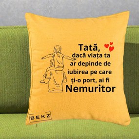 Cadou pentru Tata - Perna Personalizata Tata Supererou Nemuritor, 40x40 cm, Galben, Husa Detasabila, Perna Inclusa, BEKZ®