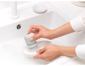 Dozator detergent de vase cu perie Brabantia Sinkside 1003318, 100 ml, Peri din poliester, Suport, Gri deschis