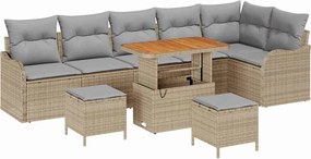 vidaXL Set de canapele pentru grădină cu pernă 9 pcs Bej poliratan