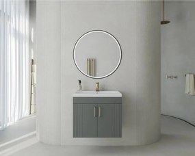 Set dulap baza suspendat Drop Lines Venus cu 2 usi antracit si lavoar 60 cm alb