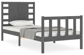 3192803 vidaXL Cadru de pat cu tăblie, gri, 90x200 cm, lemn masiv