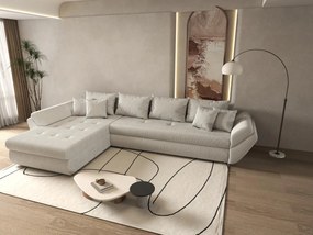 Colțar extensibil dumonde cu ladă de depozitare si sezut confortabil din spuma high-density, Loana XL Zoom Cream 335x185 cm