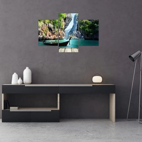 Tablou - Apă peisaj mediteranean cu barca (90x60 cm)