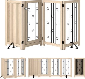 PawHut Poartă pentru animale independentă, poartă pentru câini cu ușă, 4 panouri, pentru hol, scară, tocul ușii, MDF, oțel | Aosom Romania