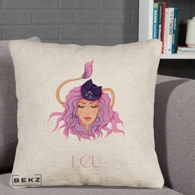 Perna Personalizata Zodie Leu, 40x40 cm, Bej Canapea, Husa Detasabila, Perna Inclusa, BEKZ®