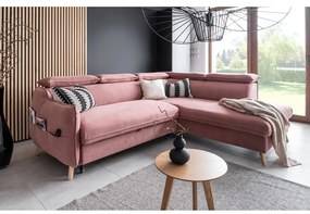 Colțar roz deschis extensibil cu tapițerie din catifea (cu colț pe partea dreaptă) Sweet Harmony – Miuform