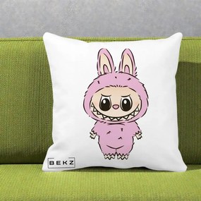 Perna Personalizata Labubu Mov Pastel, 40x40 cm, Alba Mata, Husa Detasabila, Perna Inclusa, BEKZ®